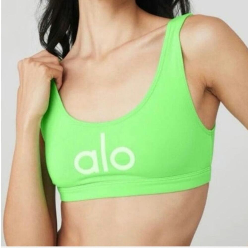 Alo Ambient Green Logo Bra Size: L